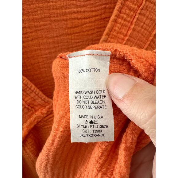 CES FEMME | Orange Textured Cotton Gauze Babydoll Top | 3XL - Picture 7 of 7